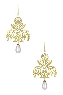 Gold Plated Floral Design Large Earrings
