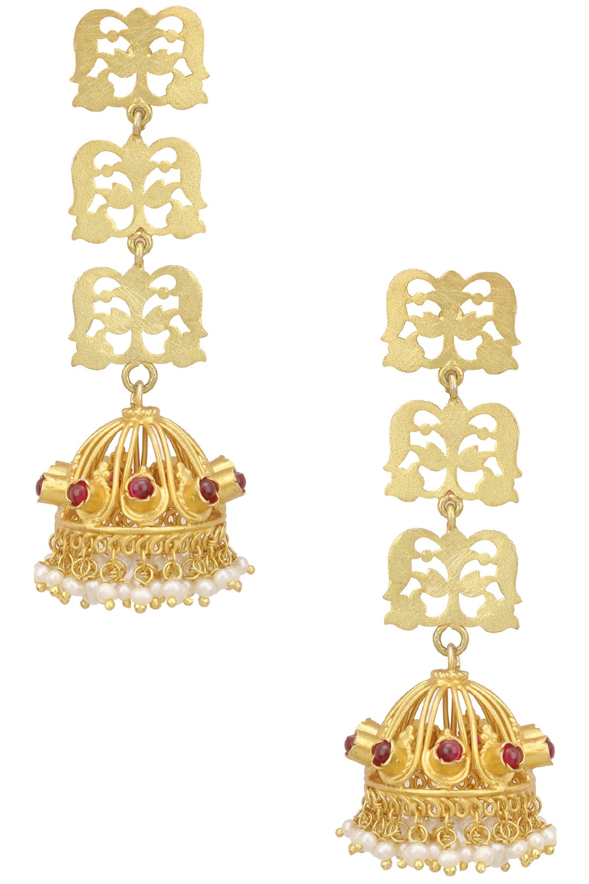 Gold Plated Floral Filigree Jhumki Earrings