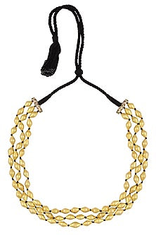 Gold Plated Dholki Shaped Beads Triple Strand Necklace