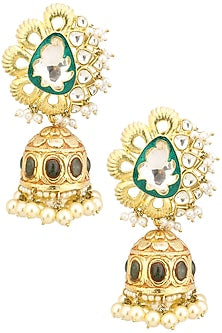 Gold Finish Polki and Enamel Detailing Jhumki Earrings