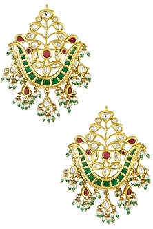 Gold Finish Kundan Stone Bird Motif Earrings