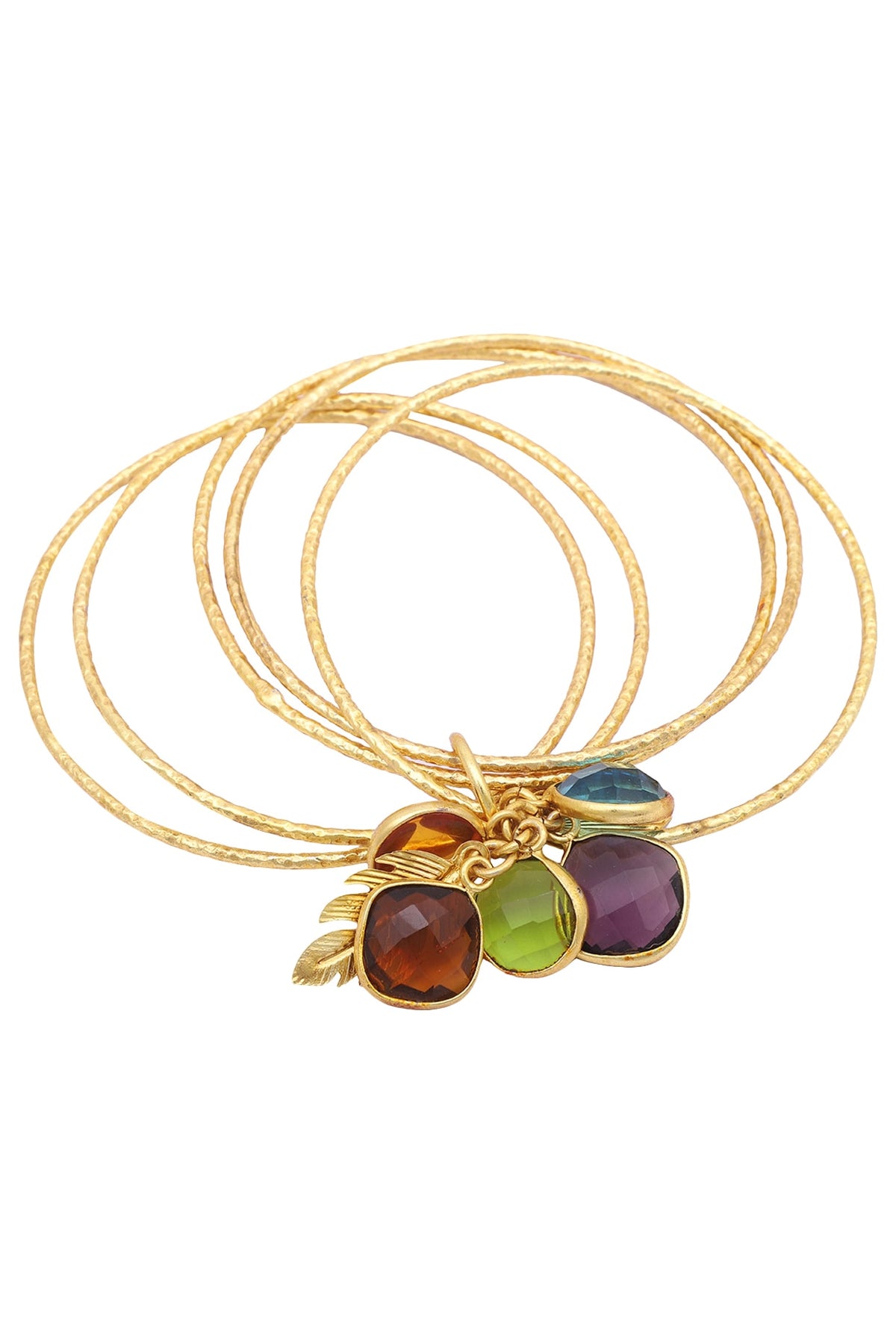 Set of 5 gold plated multi colored topaz stone bangles