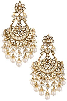 Gold plated polki and pearls chandbali earrings