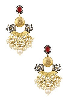 Gold Finish Ruby Stone Elephant Design Chandbali Earrings