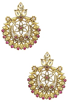 Gold Plated Kundan Stone Floral Round Earrings