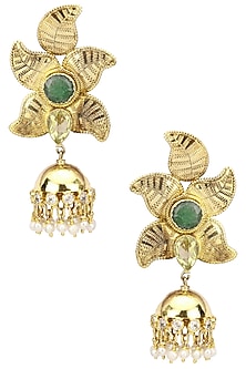Gold Plated Jhumki Drop Textured Earrings
