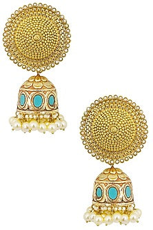 Gold Finish Turquoise Textured Jhumki Earrings