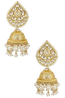 Gold Finish Polki Paan Textured Jhumki Earrings