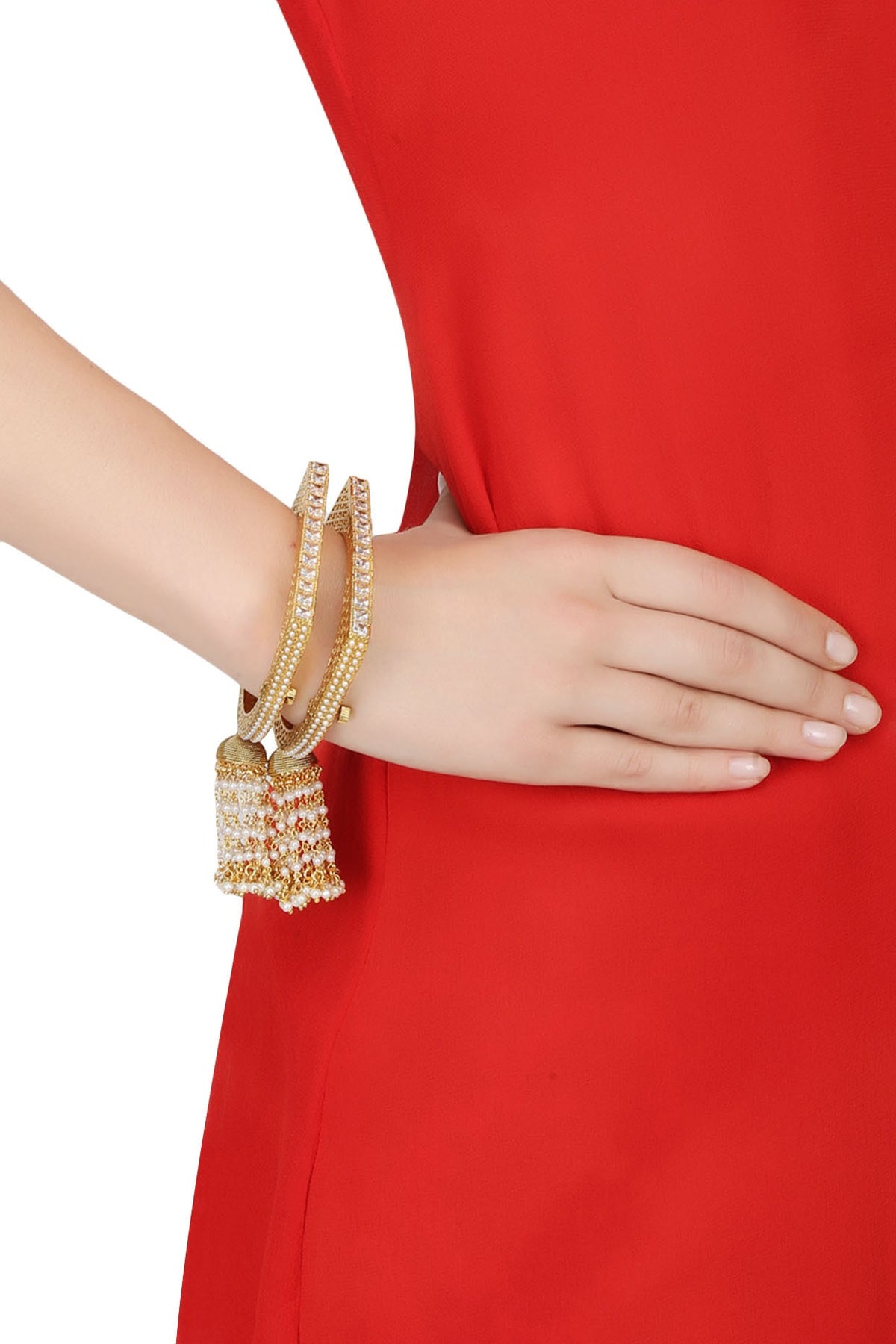 Set of 2 Gold bangles with pearls & polki