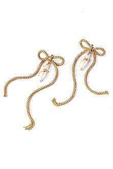 Gold Plated Cubic Zirconia & Faux Pearl Dangler Earrings