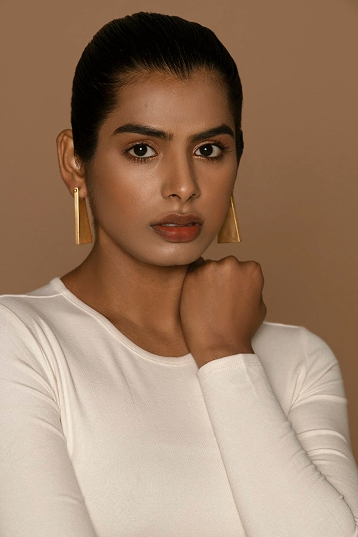 Gold Finish Dangler Earrings In Brass