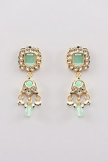 Gold Finish Green Kundan Polki Dangler Earrings