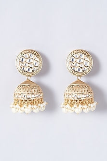 Gold Finish Pearl Jhumka Earrings