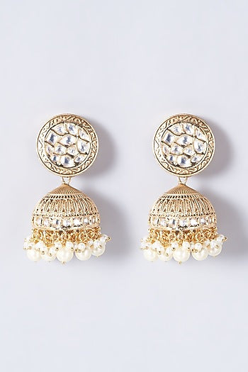 Gold Finish Pearl Jhumka Earrings