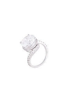 White Finish 925 Sterling Silver Swarovski Zircon Solitaire Cocktail Ring