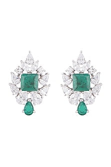 White Finish 925 Sterling Silver Swarovski Zircon & Green Stone Earrings