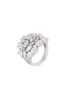 White Finish 925 Sterling Silver Swarovski Zircon Fancy Cocktail Ring