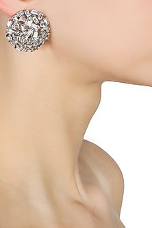 Silver Finish Zircons Stone Jaal Earrings