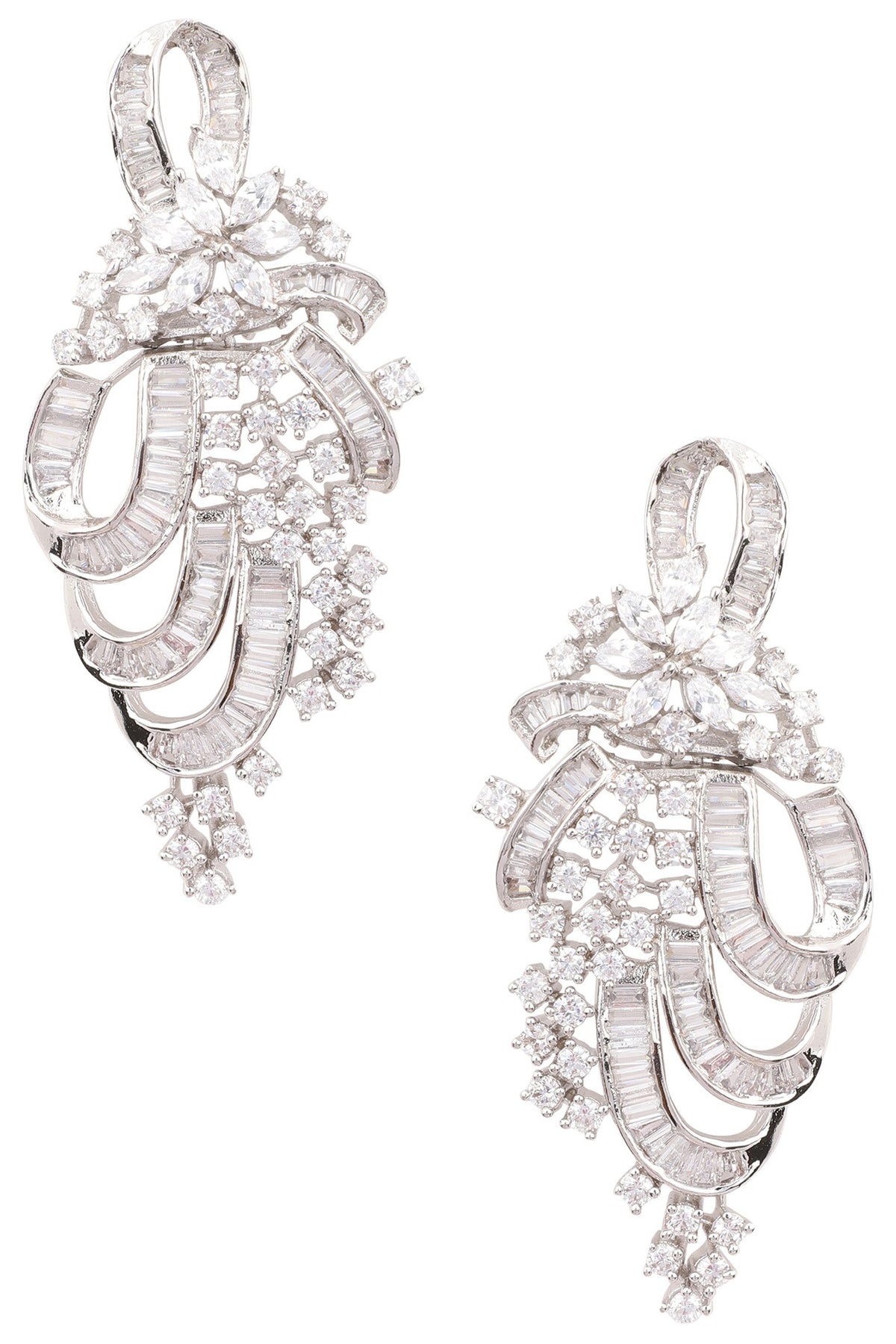 Silver Finish White Zircons Earrings