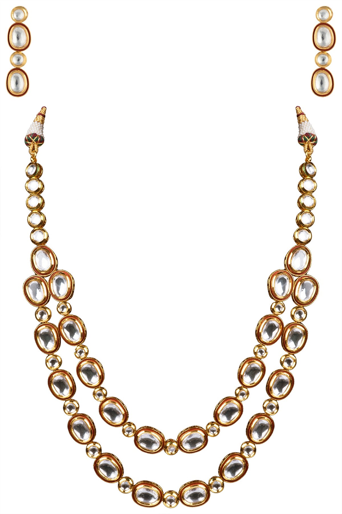 Gold Finish Kundan and Red Enamel Necklace Set