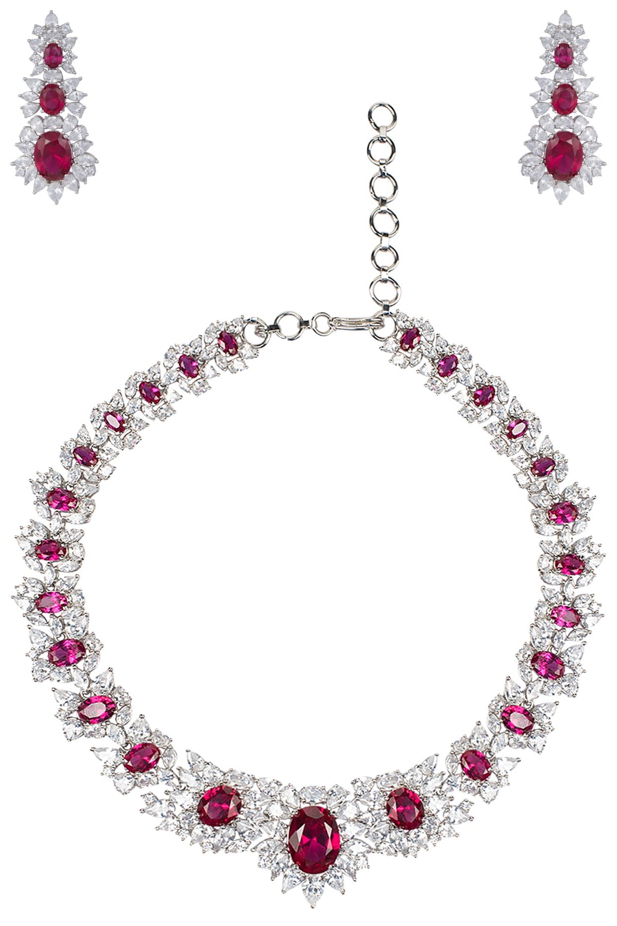 White Gold Finished Faux Ruby Necklace