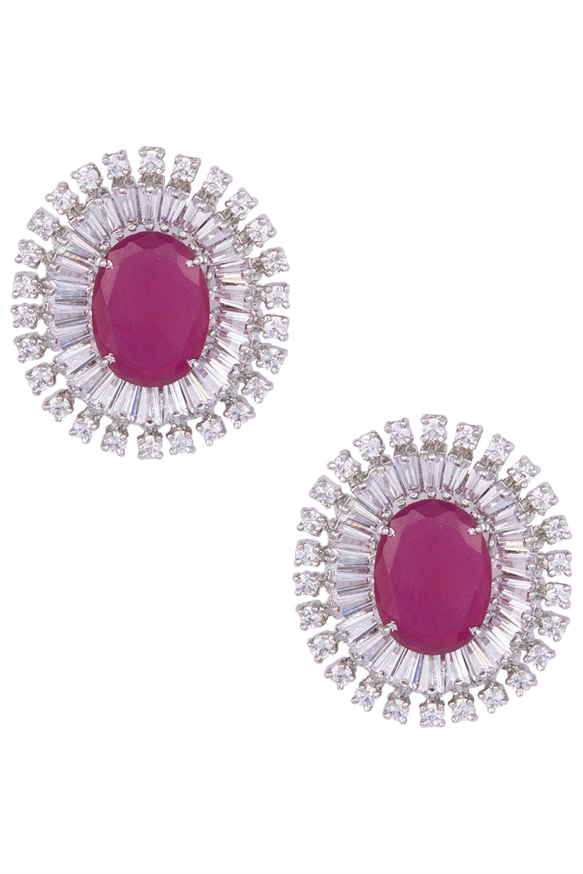 Silver Plated Faux Ruby Stud Earrings