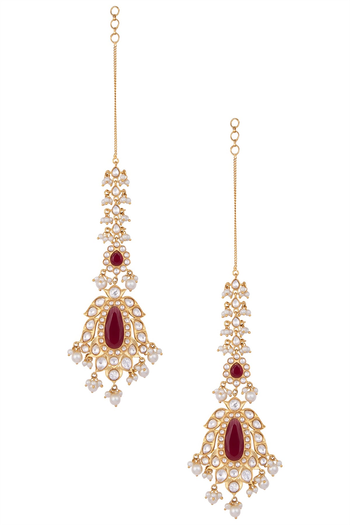 Gold Finished Long Kundan Earrings