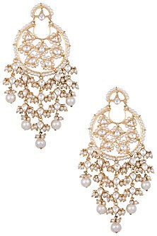 Gold Finished Dangling Pearl Earrings