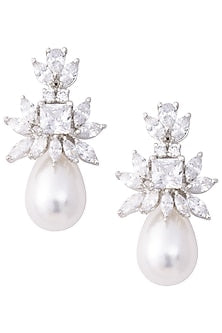 Silver Zircon and Pearl Drop Earrings