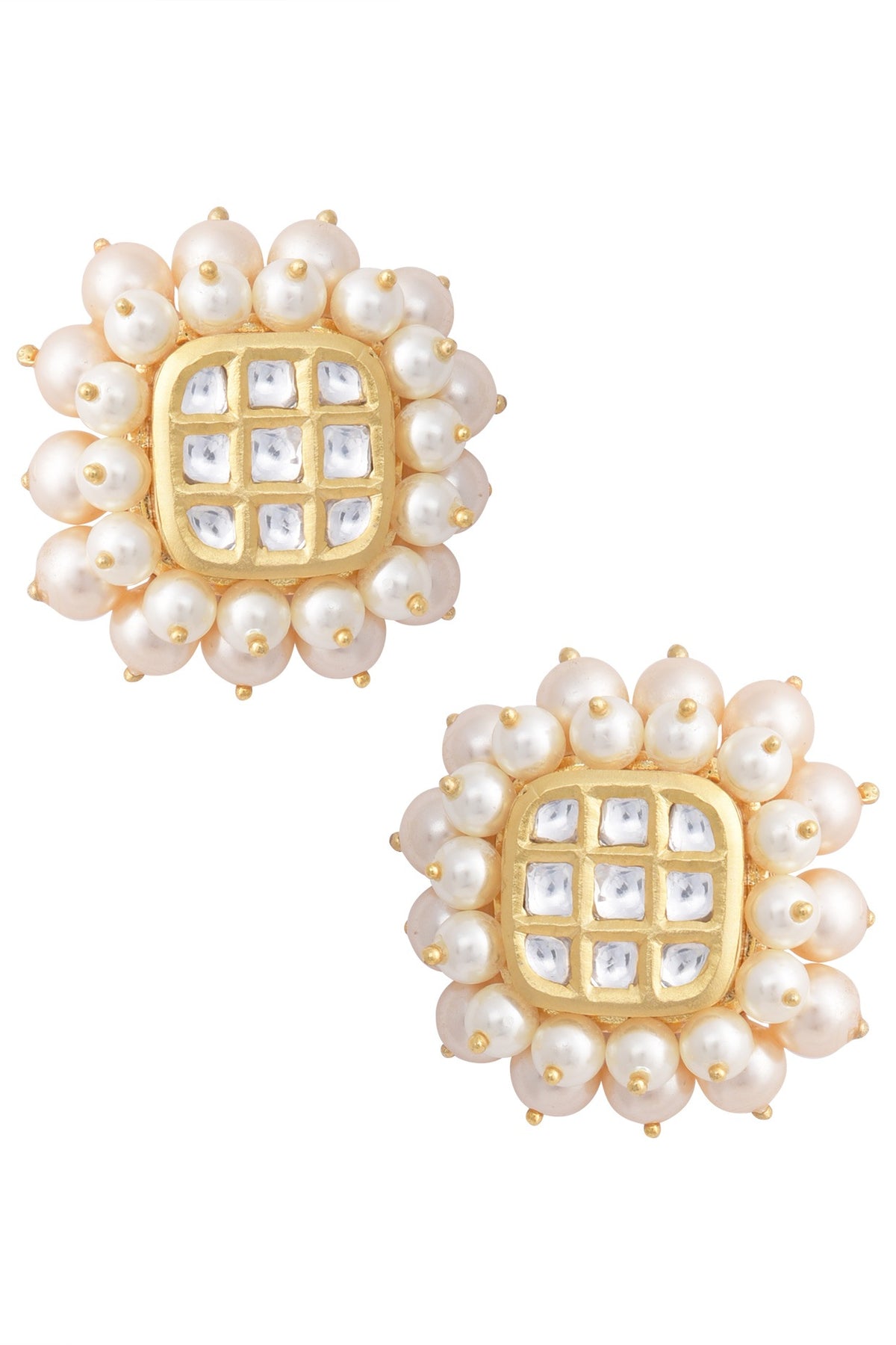 Gold Oversized Kundan Stud Earrings