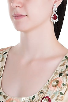 Silver Plated Faux Ruby Dangler Earrings