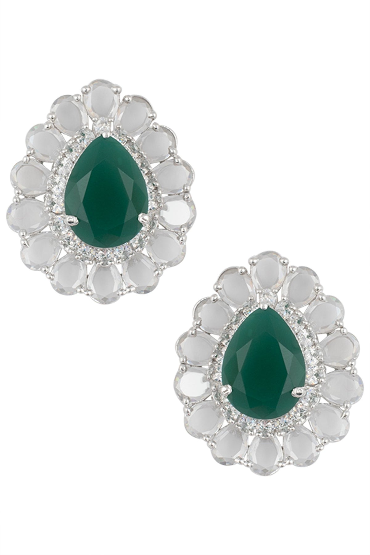Silver Plated Faux Rose Cut Emerald Stud Earrings