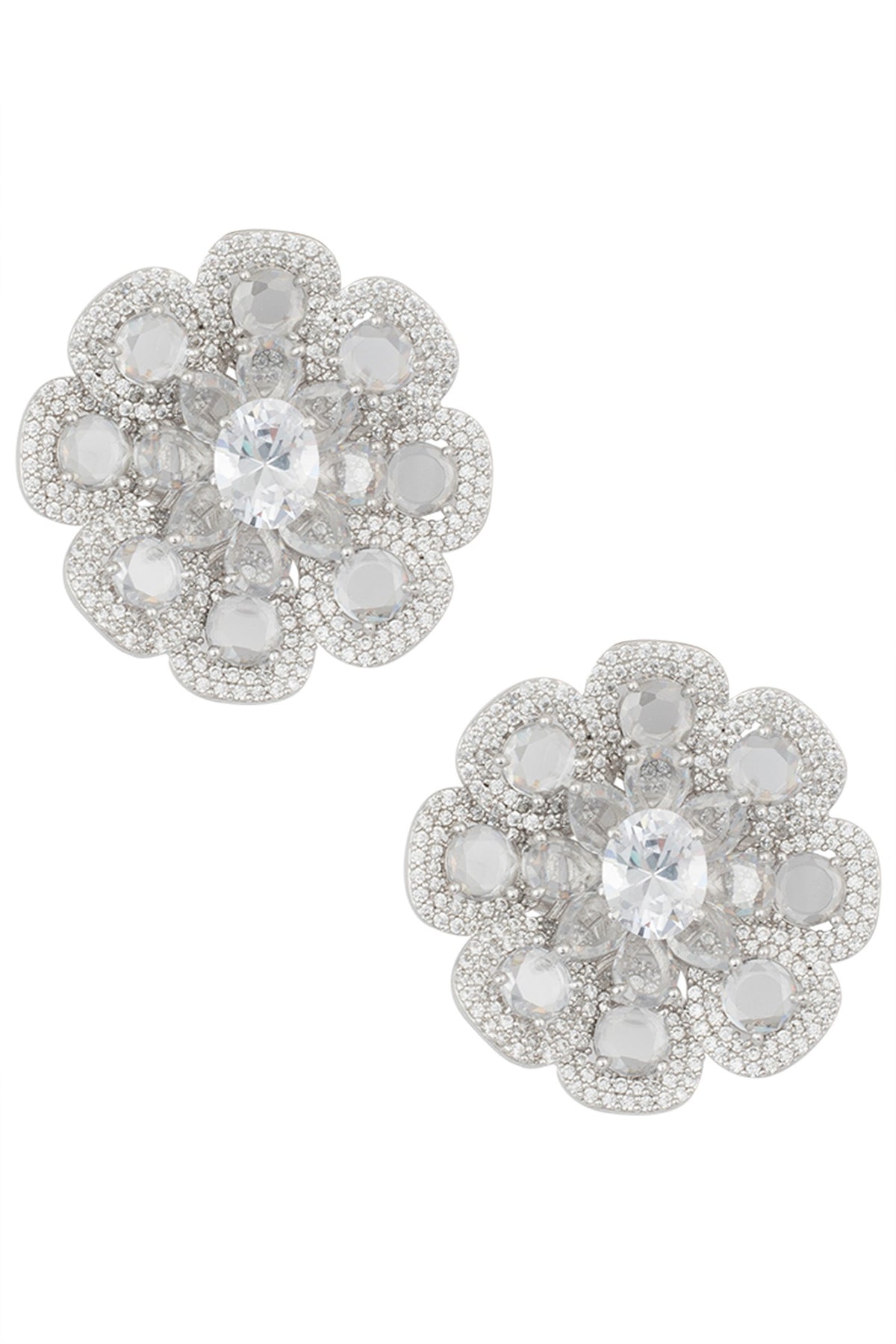 Silver Plated Faux Rose Cut Diamond Stud Earrings