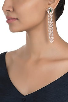 Silver Plated Faux Emerald and Diamond Baguette Dangler Earrings