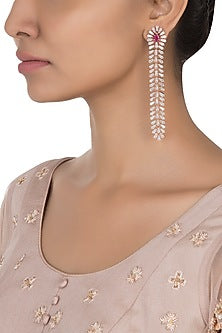 Silver Plated Faux Ruby and Diamond Baguette Dangler Earrings