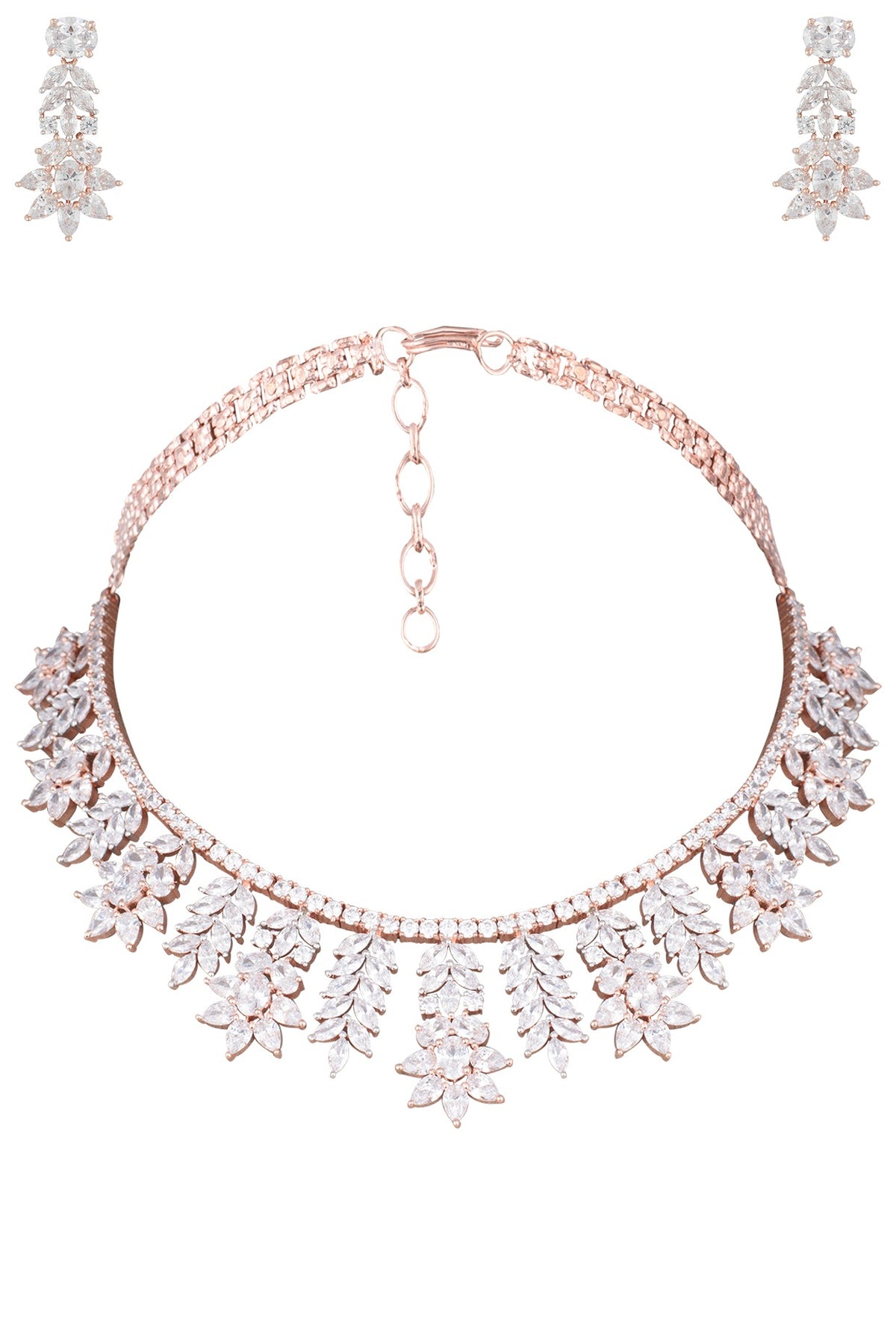 Silver Plated Faux Diamond Flare Necklace Set
