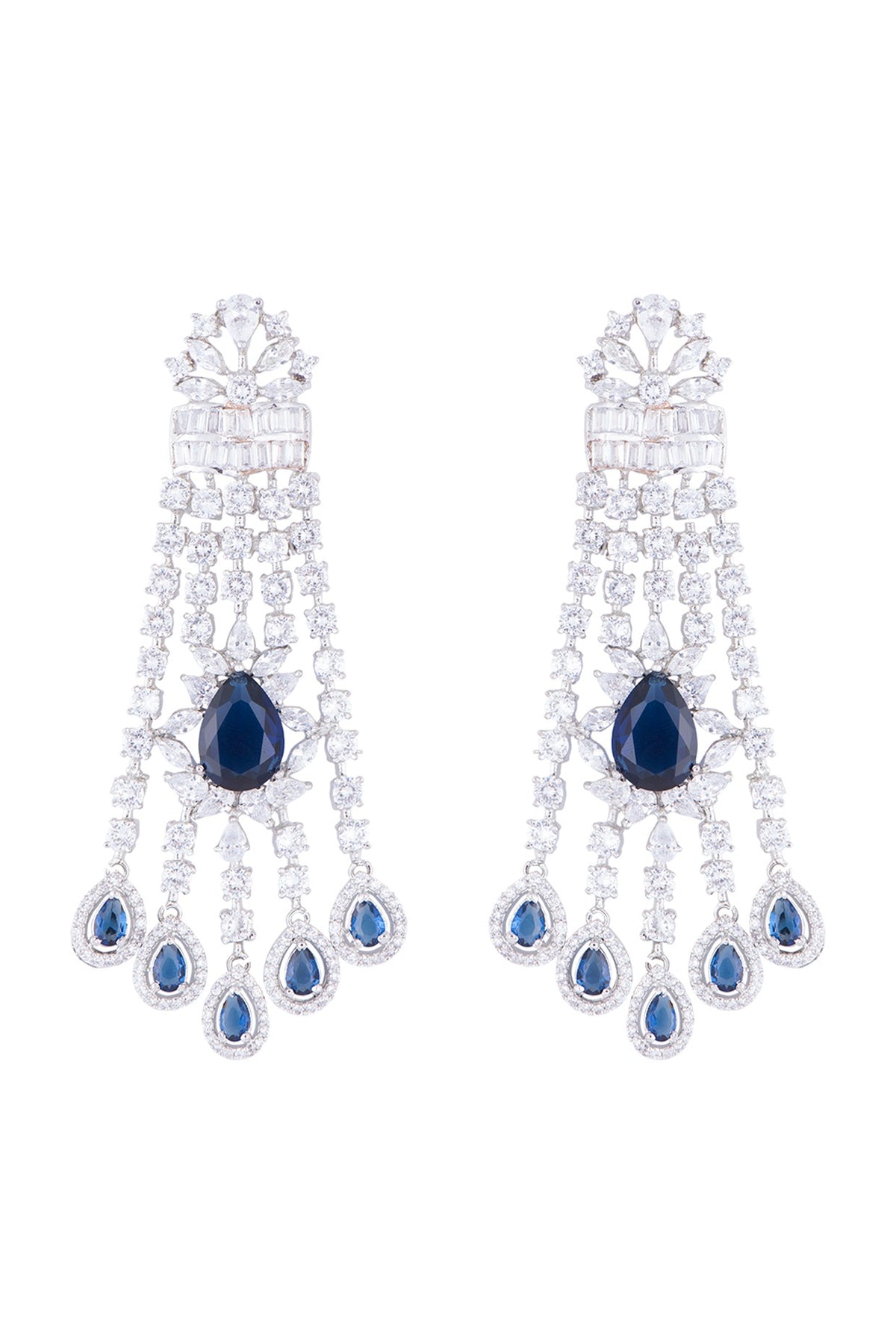 Silver plated diamond and sapphire dangler earrings