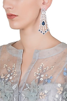 Silver plated diamond and sapphire dangler earrings