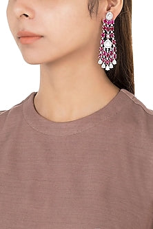 Silver plated faux diamond and ruby earrings