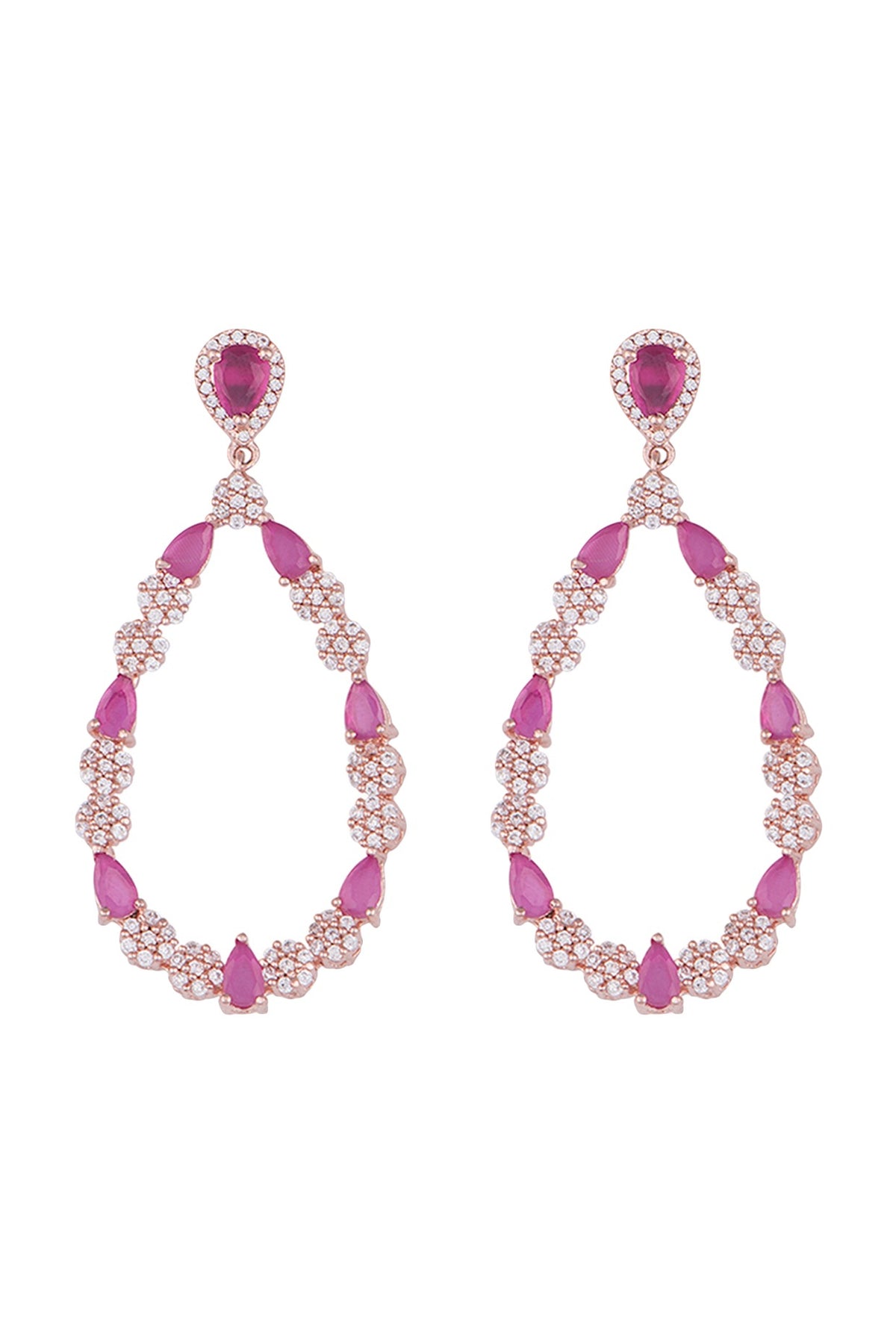 Rose gold plated faux diamond and ruby drop earrings