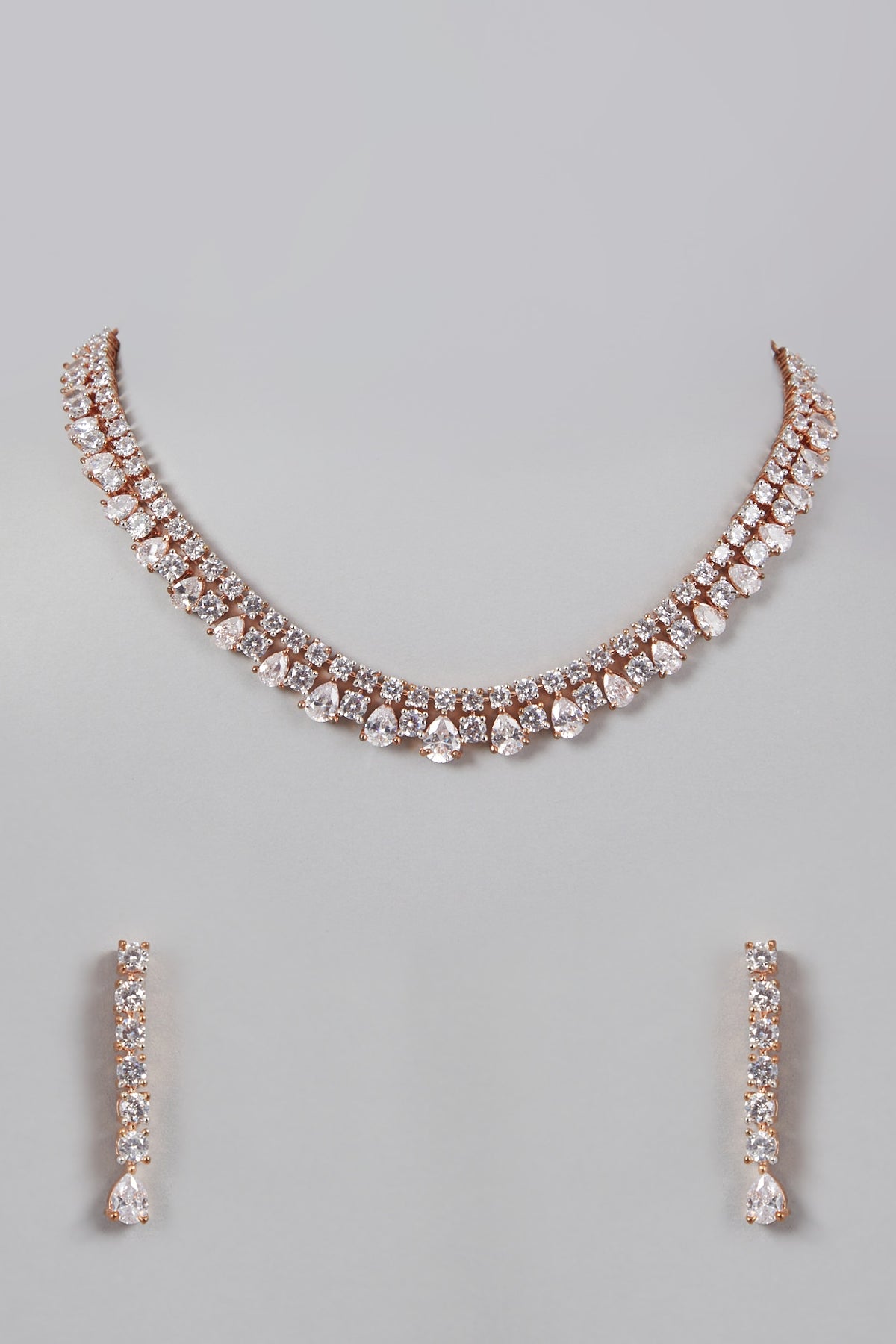 Rose Gold Finish Faux Diamond Necklace Set