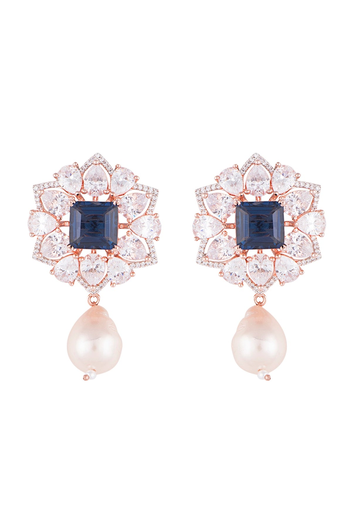 Silver plated faux diamond and sapphire earrings