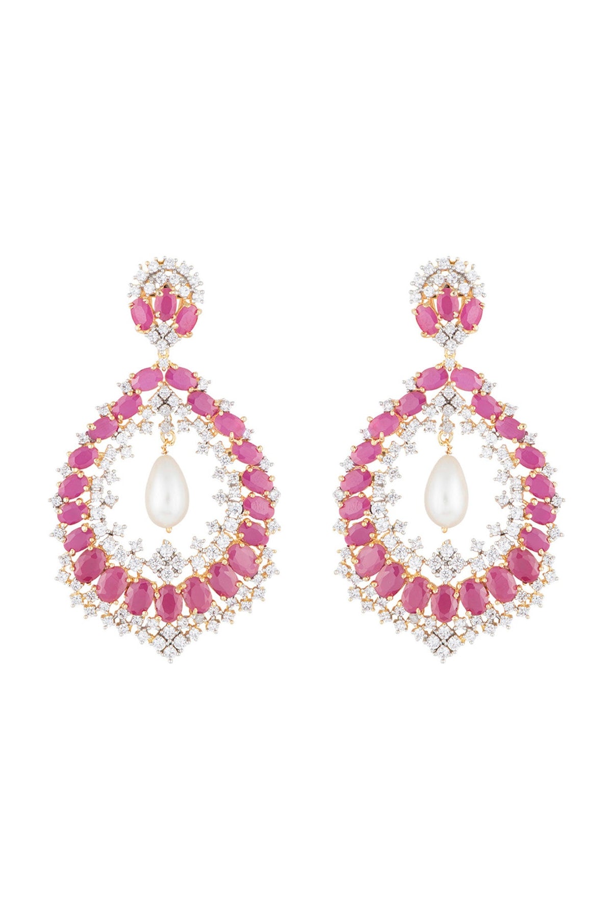 Silver plated diamond and ruby dangler earrings
