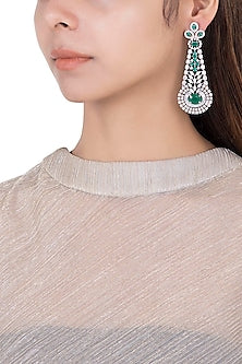 Silver plated faux diamond and emerald long earrings