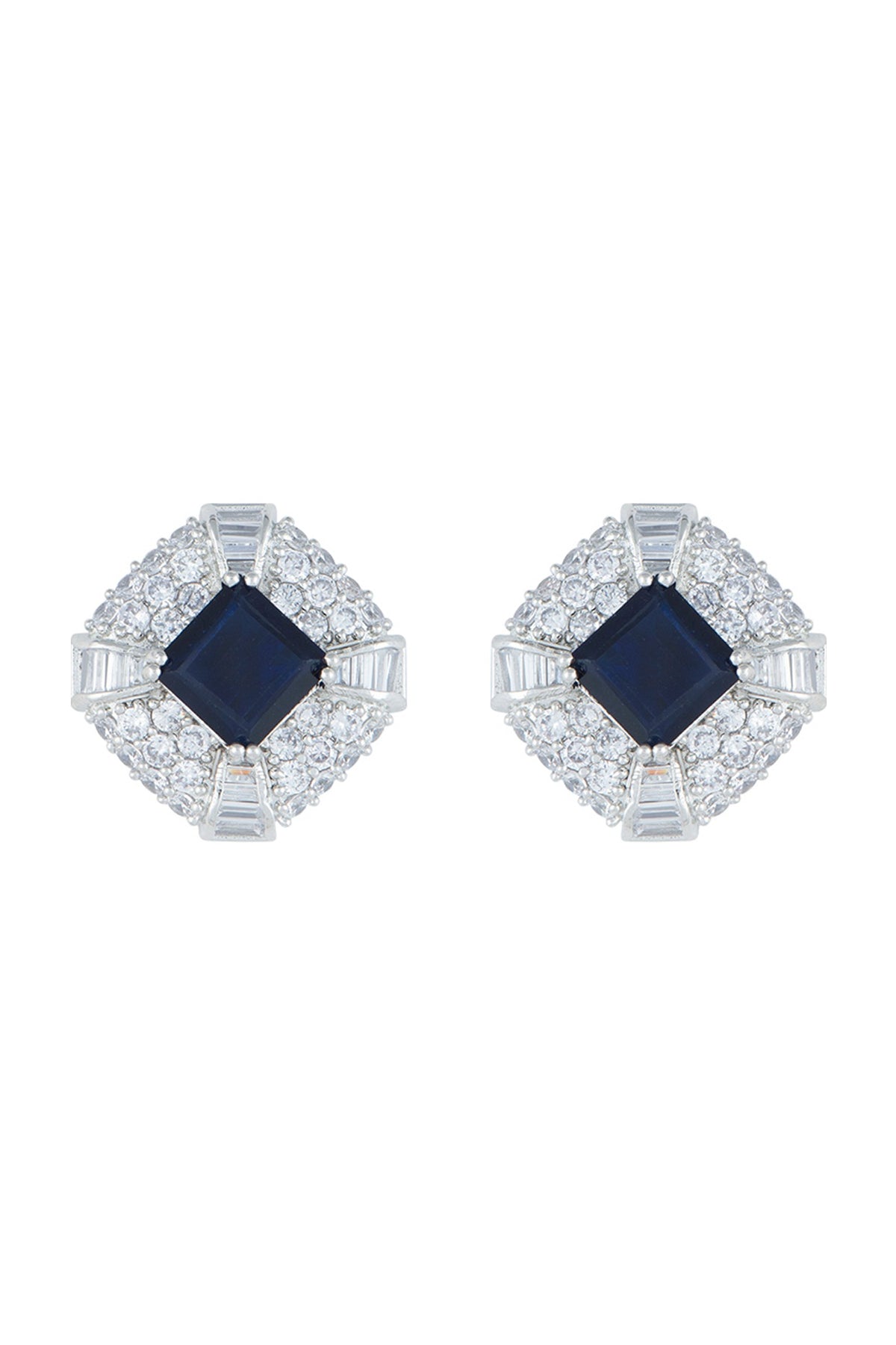 White Rhodium Plated Heirloom Blue Earrings
