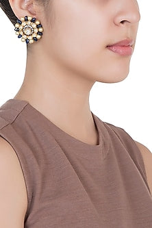 Yellow Rhodium Plated Faux Polki & Pearls Earrings