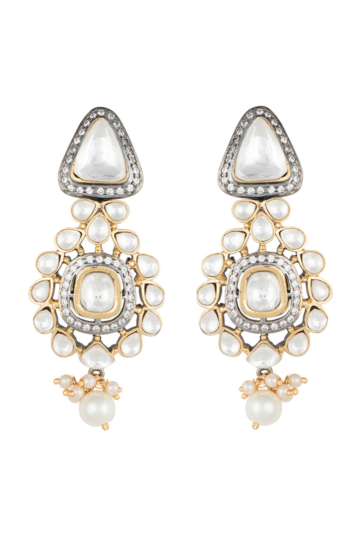 Yellow Rhodium Plated Faux Polki Dangler Earrings