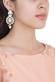 Yellow Rhodium Plated Faux Polki Dangler Earrings