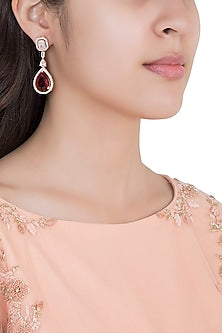Rose Gold Rhodium Plated Faux Diamond and Ruby Earrings