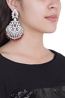 White Rhodium Plated Faux Diamond & Ruby Traditional Earrings